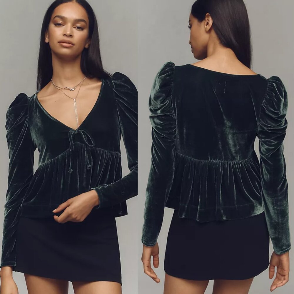 Anthropologie Maeve Velvet Babydoll Top